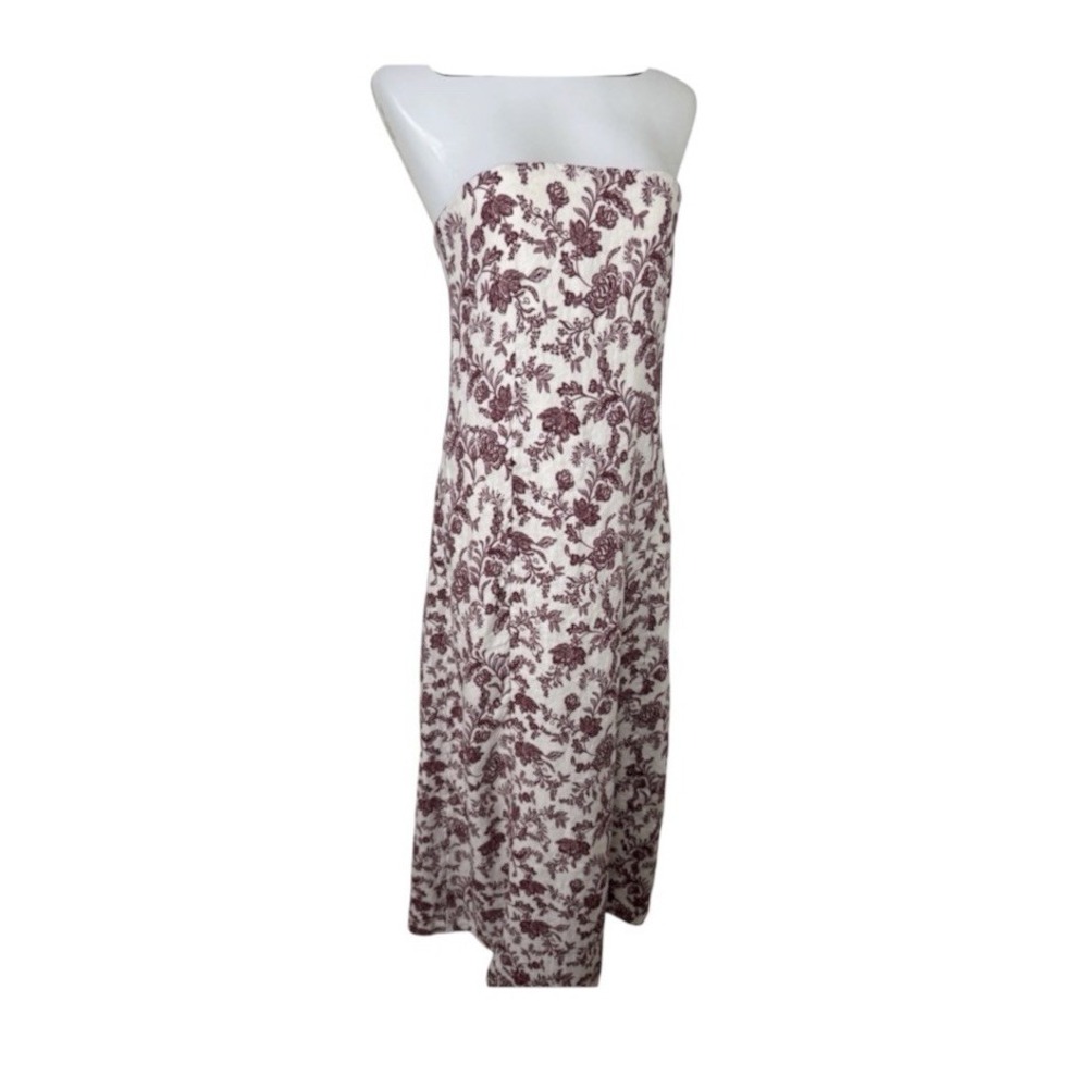 Quince 100% European Linen Strapless Maxi Dress Brick Red Heirloom Floral XS